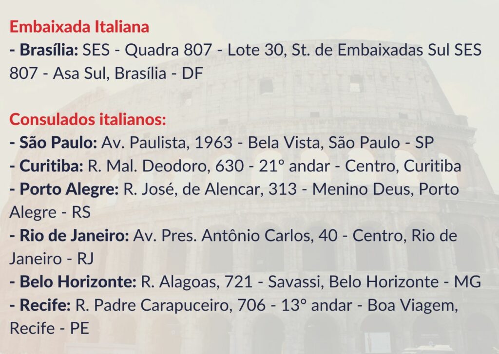 Endereços dos Consulados italianos no Brasil